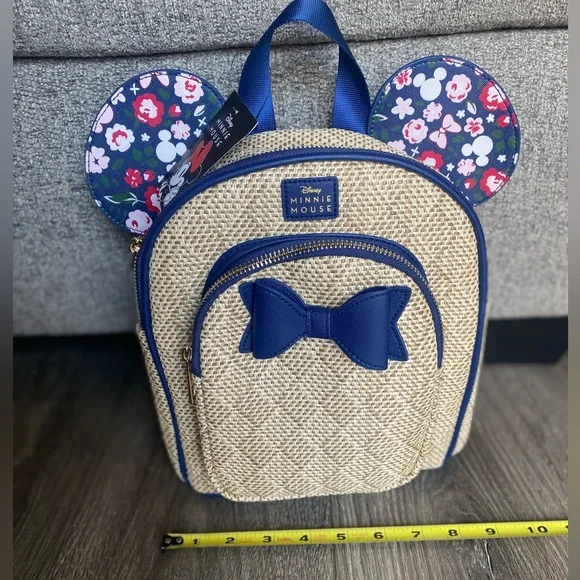 Disney Minnie Mouse mini backpack with two pockets and floral printed ears w/bow - Picture 4 of 14